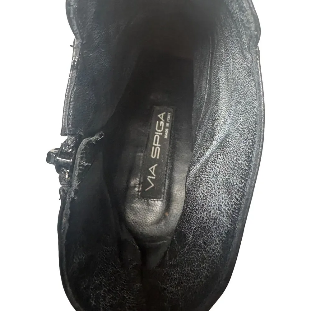 Vintage Via Spiga Black Leather Corset Detail Ankle Boots 10M